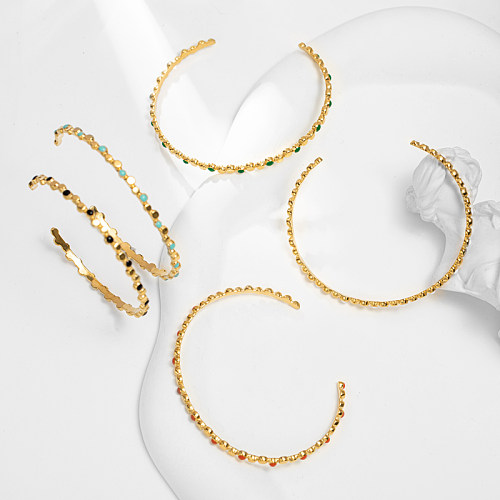 IG Style Luxuriöse Manschettenarmbänder im klassischen Stil mit einfarbiger Edelstahlbeschichtung und 14-Karat-Vergoldung