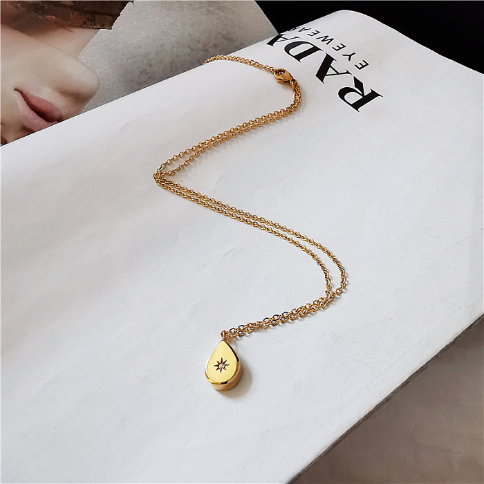 Fashion Water Droplets Shell Stainless Steel Gold Plated Pendant Necklace