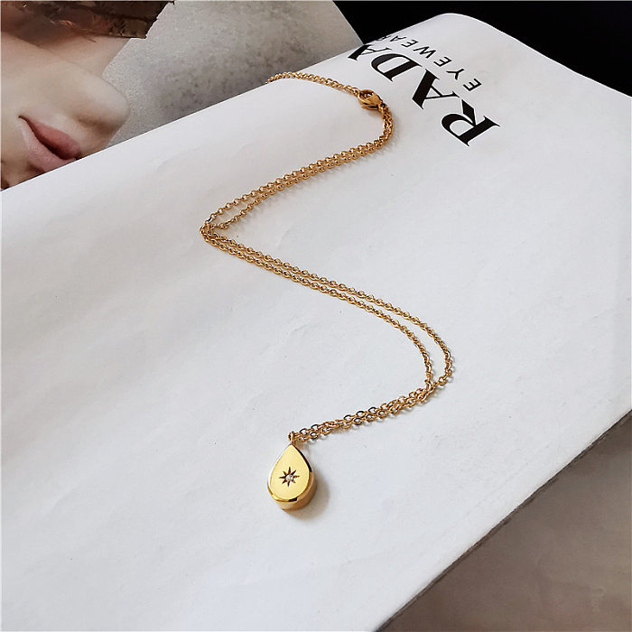 Collier avec pendentif en forme de gouttelettes d'eau, en acier inoxydable, plaqué or, à la mode