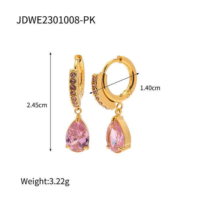 1 Pair Modern Style Water Droplets Stainless Steel  Plating Inlay Zircon 18K Gold Plated Drop Earrings
