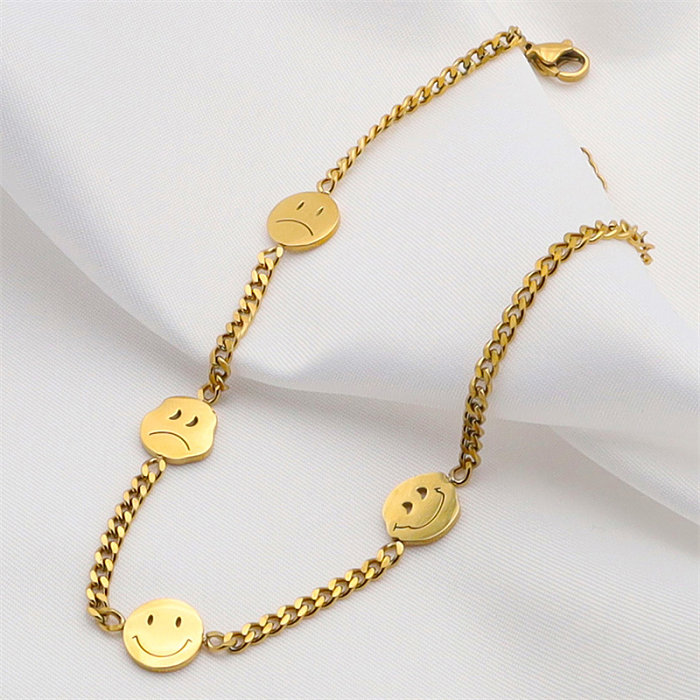 Casual Simple Style Classic Style Smiley Face Stainless Steel Titanium Steel Polishing Plating Hollow Out Gold Plated Bracelets