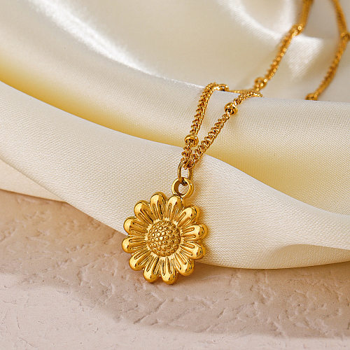 Collier pendentif plaqué or 18 carats en acier inoxydable avec fleur de dame