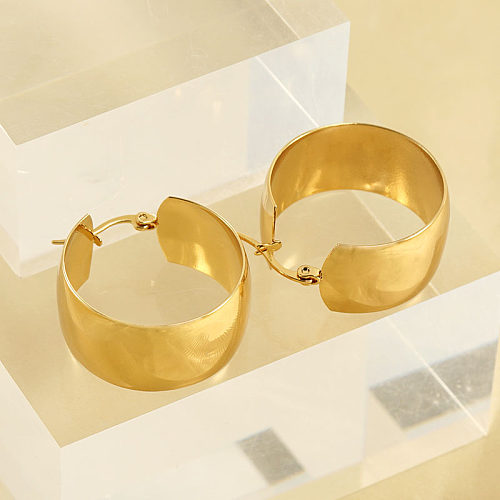 1 par de elegantes pendientes de aro redondos chapados en oro de 18 quilates de acero inoxidable pulido de Color sólido
