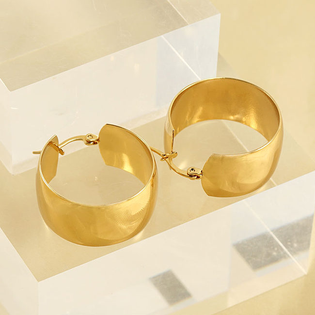 1 Pair Elegant Round Solid Color Polishing Plating Stainless Steel  18K Gold Plated Hoop Earrings