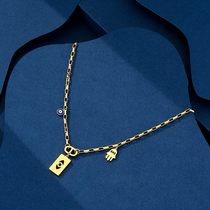 Lässiger schlichter Stil, Stern, Mond, Ahornblatt, Edelstahl-Beschichtung, ausgehöhltes Inlay, 18 Karat vergoldete Anhänger-Halskette