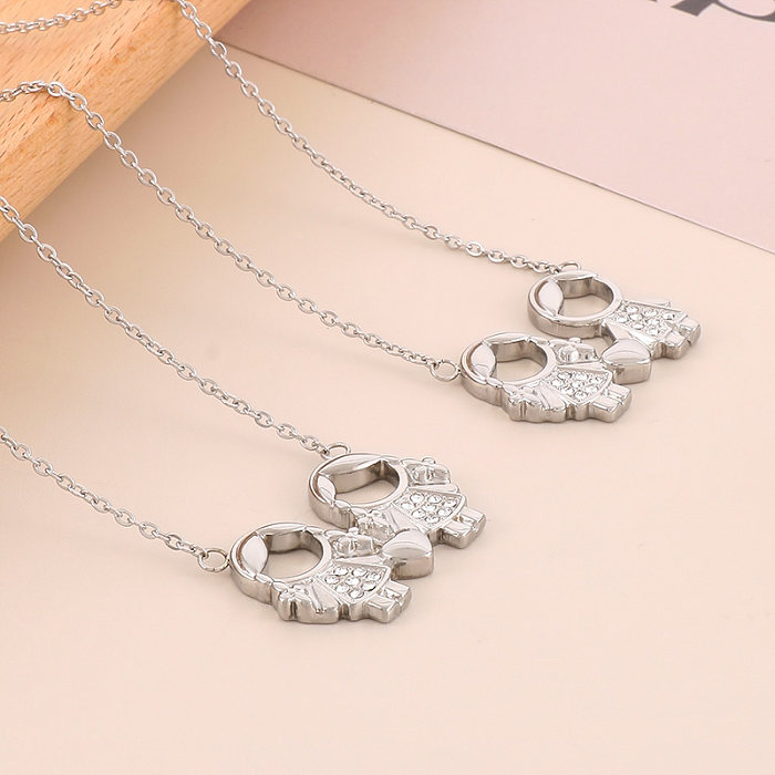 Cute Cartoon Character Stainless Steel  Stainless Steel Plating Inlay Artificial Diamond 18K Gold Plated Pendant Necklace