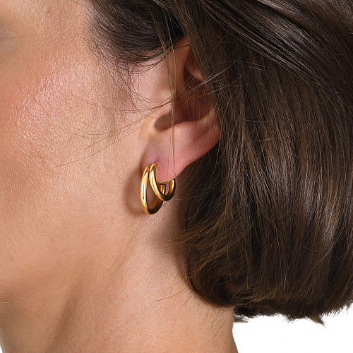 1 paire de boucles d'oreilles plaquées en acier inoxydable plaqué or 18 carats, Style IG Simple, forme C