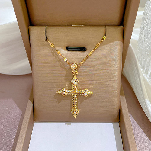 Collier avec pendentif en forme de croix et de serpent, incrustation en acier inoxydable, Zircon, 1 pièce