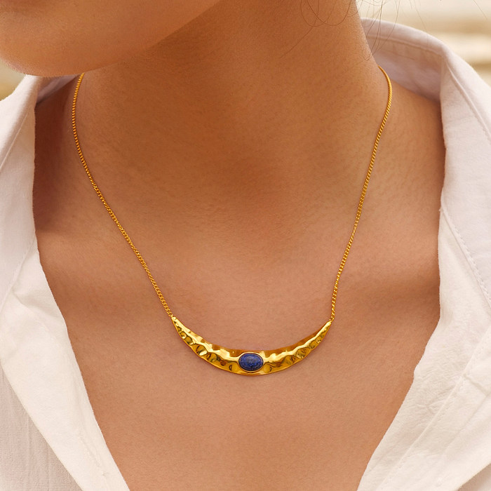 IG Style Simple Style Oval Stainless Steel  Plating Inlay Lapis Lazuli 18K Gold Plated Necklace
