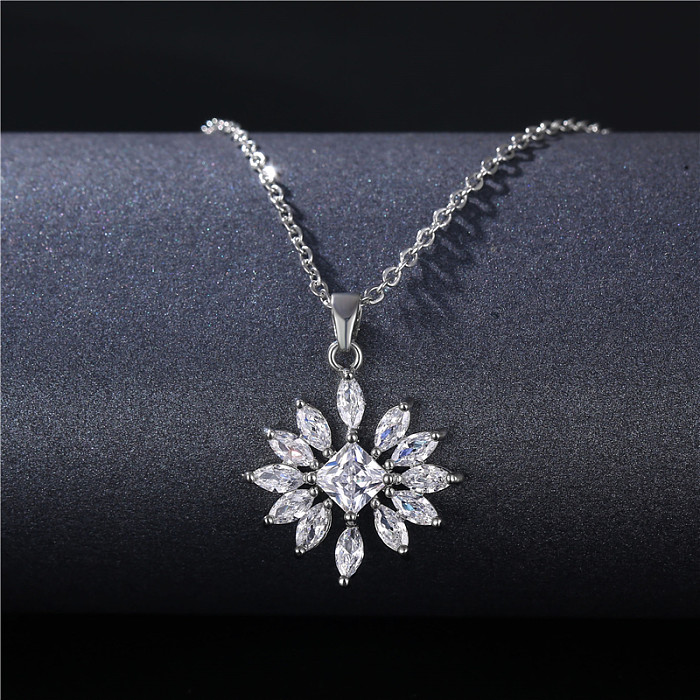 Wholesale Simple Style Water Droplets Flower Stainless Steel  Stainless Steel Platinum Plated Rhodium Plated Zircon Pendant Necklace