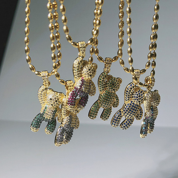 Einfache Halskette mit Anhänger „Little Bear“ aus Edelstahl, Kupfer und 18 Karat vergoldetem Zirkon, in großen Mengen