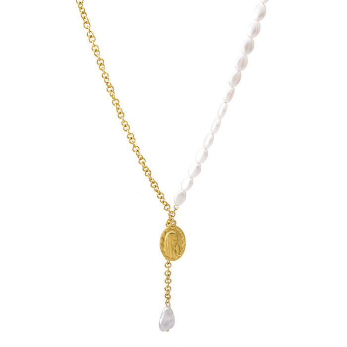 Collier avec pendentif en acier inoxydable, Portrait de mode, colliers de perles en acier inoxydable, 1 pièce