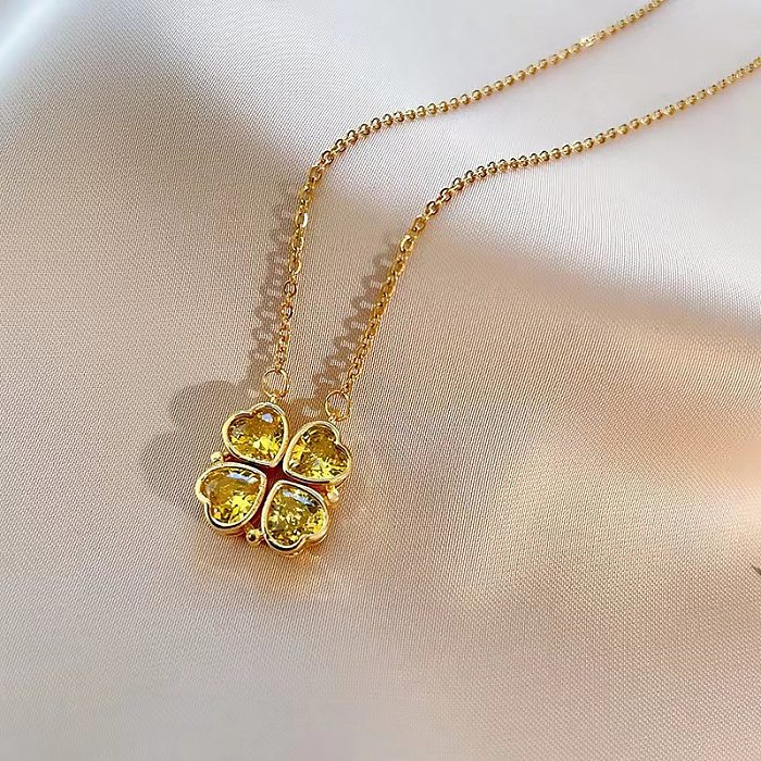 Colar de strass dourado incrustado em aço inoxidável em formato de coração doce 1 peça