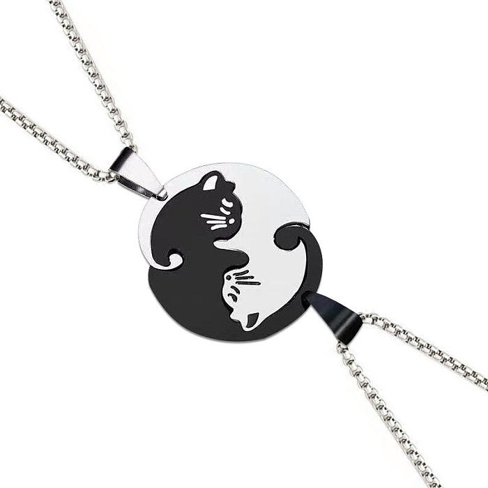 Fashion Heart Shape Cat Stainless Steel Pendant Necklace