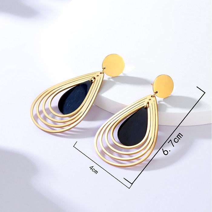 Fashion Water Drop 18K Gold Plating Multi-Layer Steel Earrings