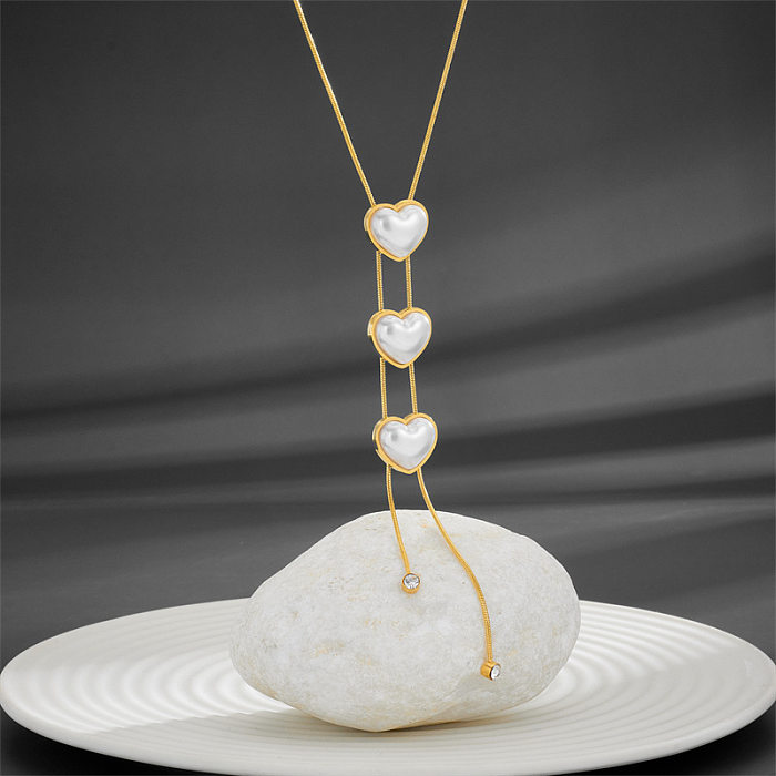 Collier pendentif en forme de cœur en acier inoxydable, Style Simple et doux, avec incrustation de perles et de Zircon