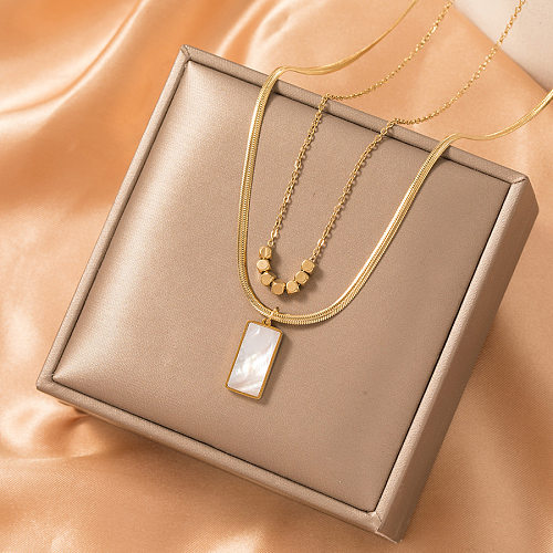 IG Style Basic Classic Style Geometric Stainless Steel Plating Inlay Shell Layered Necklaces