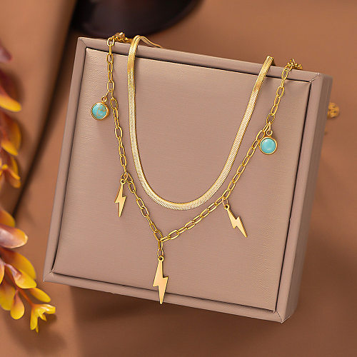 Streetwear Lightning Stainless Steel Plating Inlay Turquoise Layered Necklaces