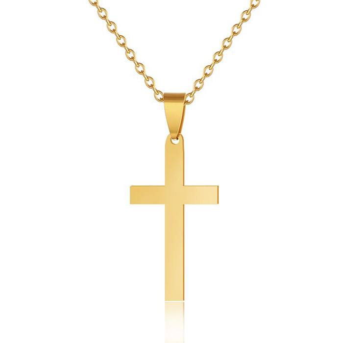 Collier Long avec pendentif en forme de croix, Style moderne et Simple, plaqué en acier inoxydable