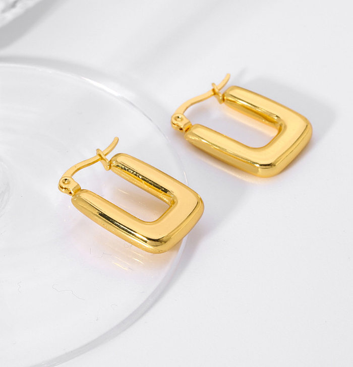 1 par de brincos de orelha banhados a ouro 18K, estilo simples, estilo clássico, cor sólida, incrustação de zircão de aço inoxidável