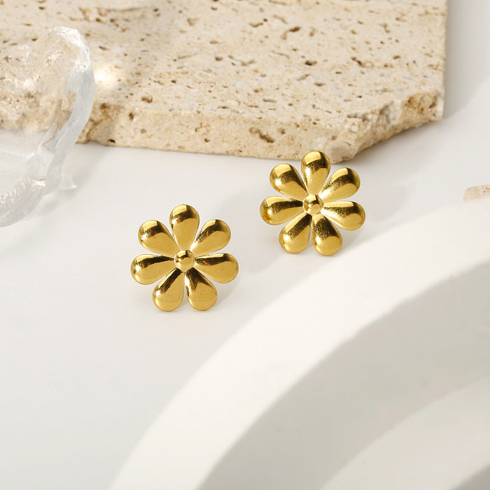 1 Pair Basic Modern Style Flower Plating Stainless Steel  18K Gold Plated Ear Studs
