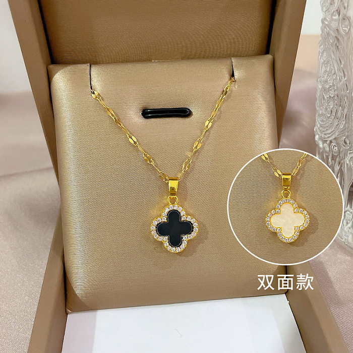 Simple Style Bear Heart Shape Crown Stainless Steel Copper Inlay Rhinestones Pendant Necklace