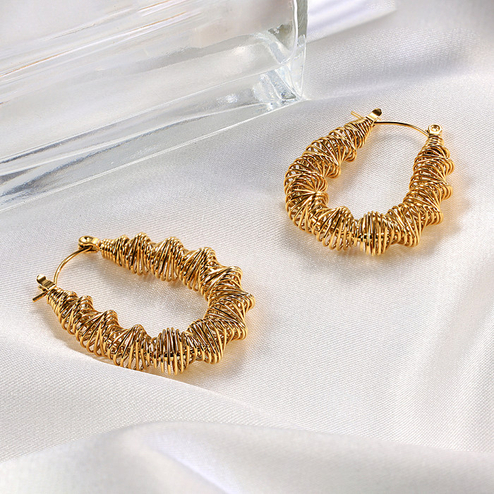 1 Pair Retro Handmade Spiral Stripe Polishing Plating Stainless Steel  18K Gold Plated Earrings