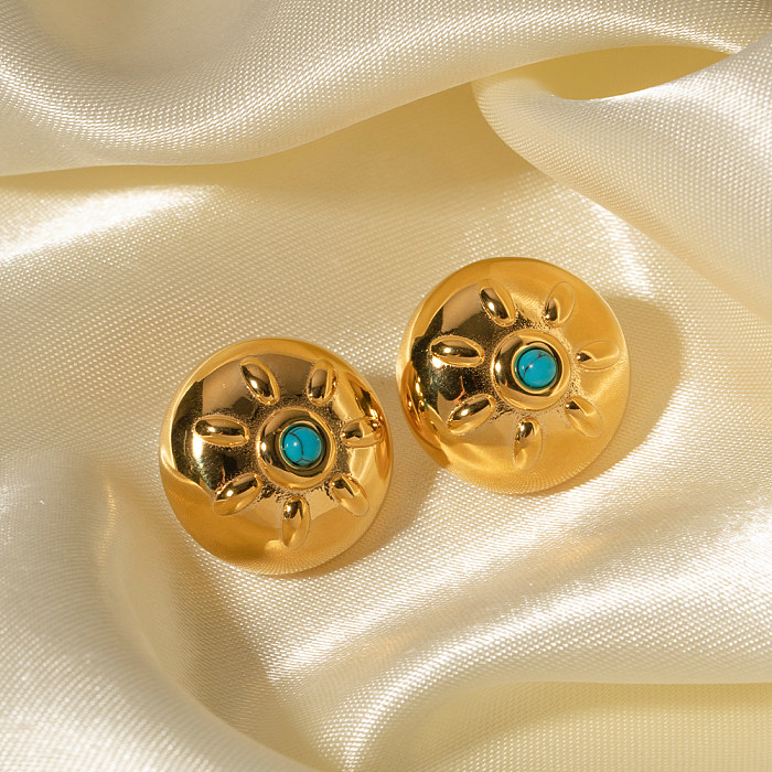 1 Pair IG Style Simple Style Round Sun Plating Inlay Stainless Steel  Natural Stone 18K Gold Plated Earrings