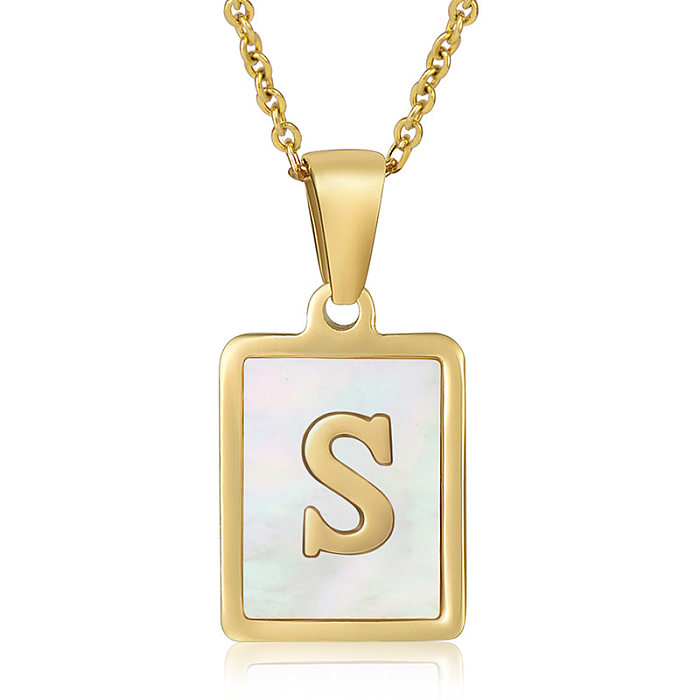 Style Simple Lettre Acier Inoxydable Plaqué Acier Incrustation Coquille Pendentif Collier 1 Pièce