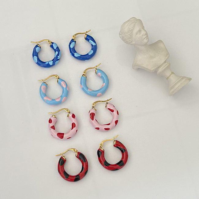 1 Pair Sweet Color Block Stainless Steel Enamel Hoop Earrings