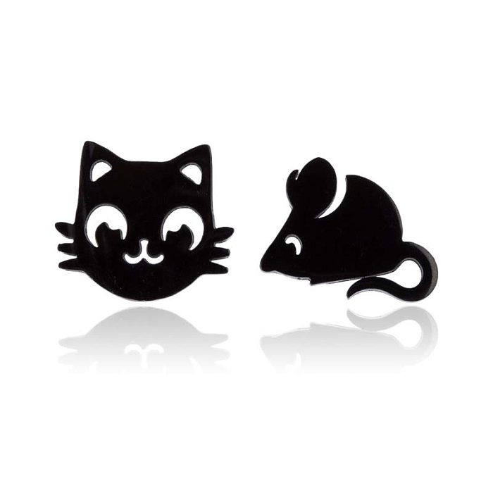 Clous d'oreilles plaqués en acier inoxydable Fashion Cat, 1 paire
