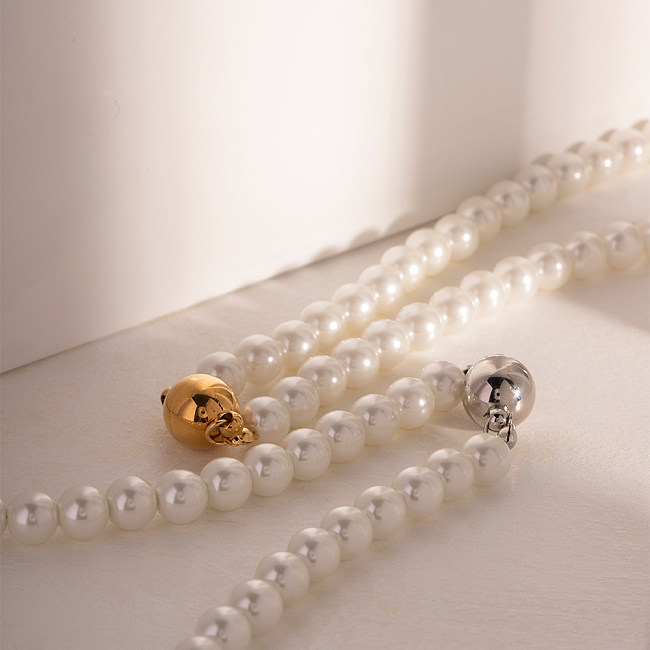 Collier plaqué or 18 carats en acier inoxydable avec perles de style IG
