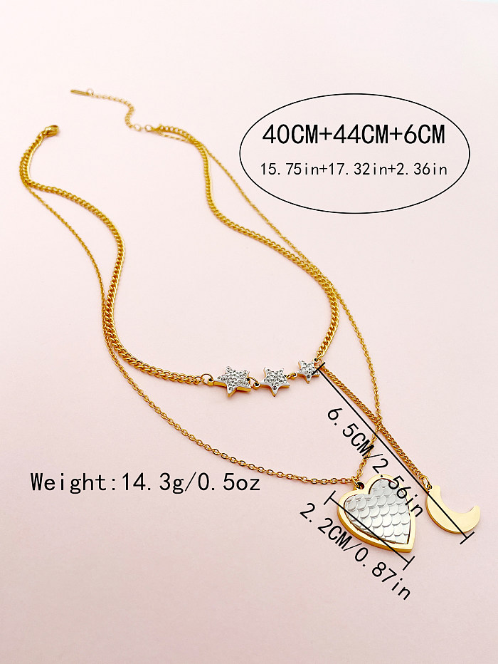 Künstlerische Stern-Mond-Herzform-Edelstahlüberzug-Inlay-Muschel-Zirkon-vergoldete mehrschichtige Halsketten