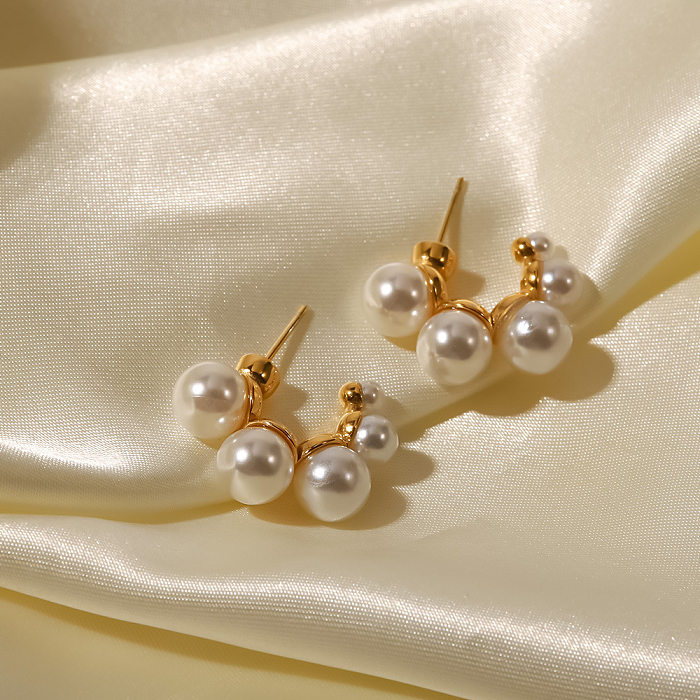 Boucles d'oreilles créoles rétro géométriques en perles d'acier inoxydable, 1 paire