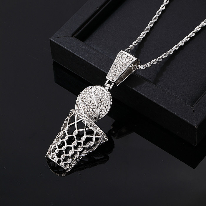 Hip-Hop Vintage Style Rock Basketball Stainless Steel  Alloy Plating Inlay Zircon Gold Plated Silver Plated Pendant Necklace