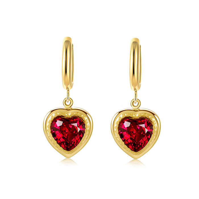 Emerald Zircon Heart Ear Buckle Stainless Steel  14K Gold Plated Earrings Wholesale