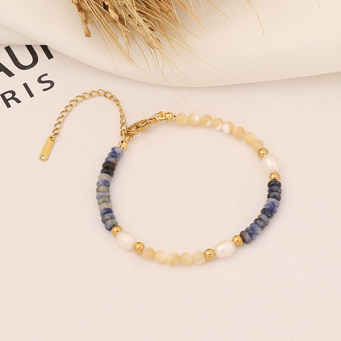 Bohemian Color Block Stainless Steel Natural Stone Beaded Handmade Bracelets 1 Piece