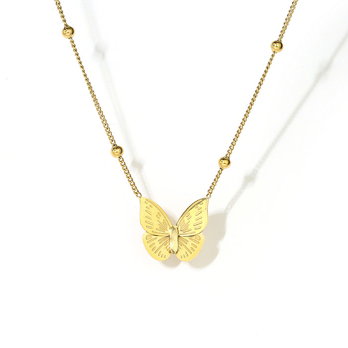 Moderne, ovale Schmetterlings-Anhänger-Halskette mit Edelstahlbeschichtung und 18-Karat-Vergoldung