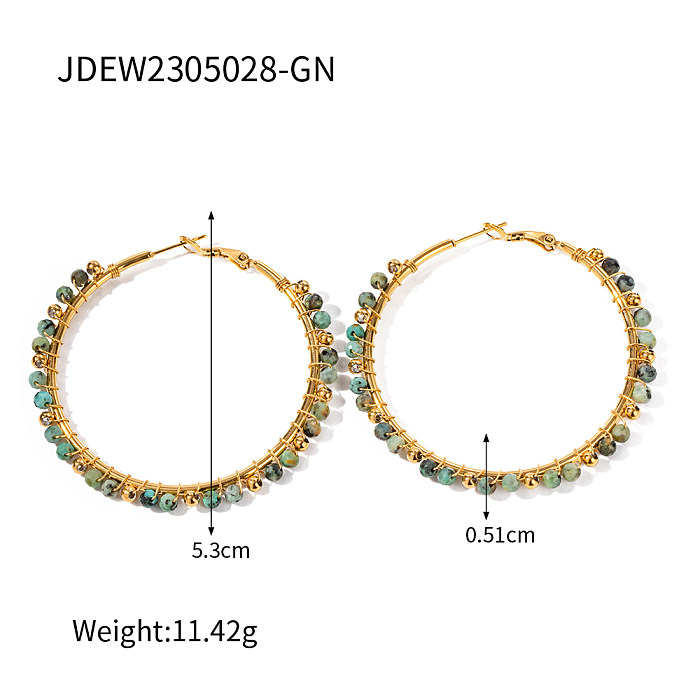 1 Paar Ohrringe im IG-Stil mit runder Beschichtung aus Edelstahl und Naturstein mit 18-Karat-Vergoldung
