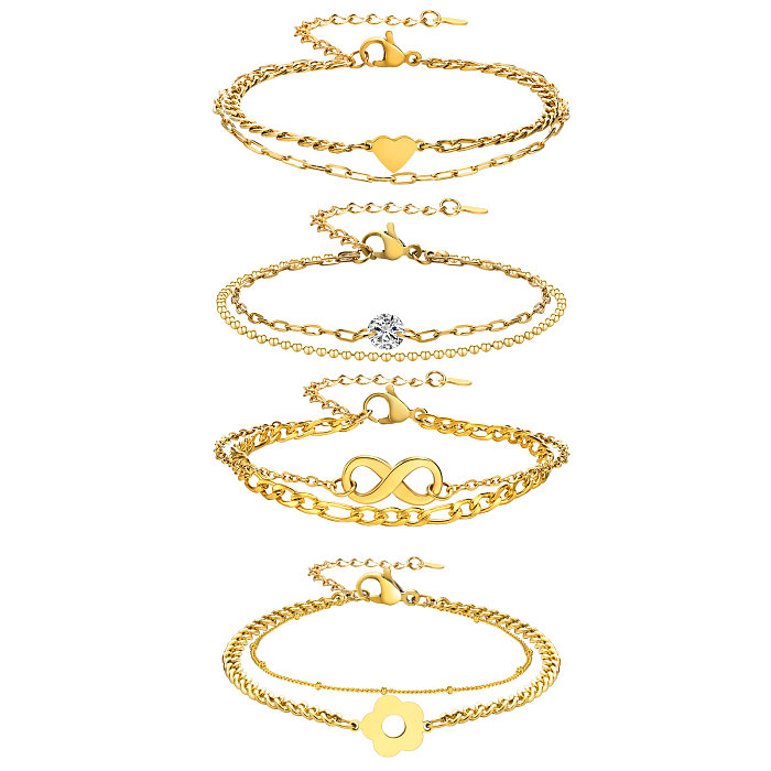 Casual estilo simples infinito coração forma flor aço inoxidável titânio chapeamento zircão pulseiras banhadas a ouro