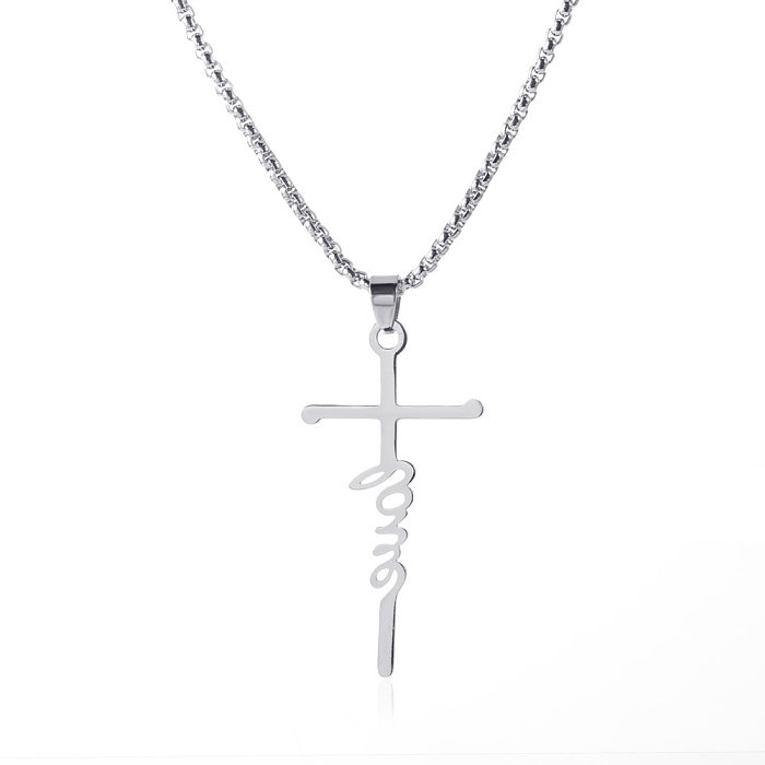 Nouveau Collier pendentif lettre croix en acier inoxydable