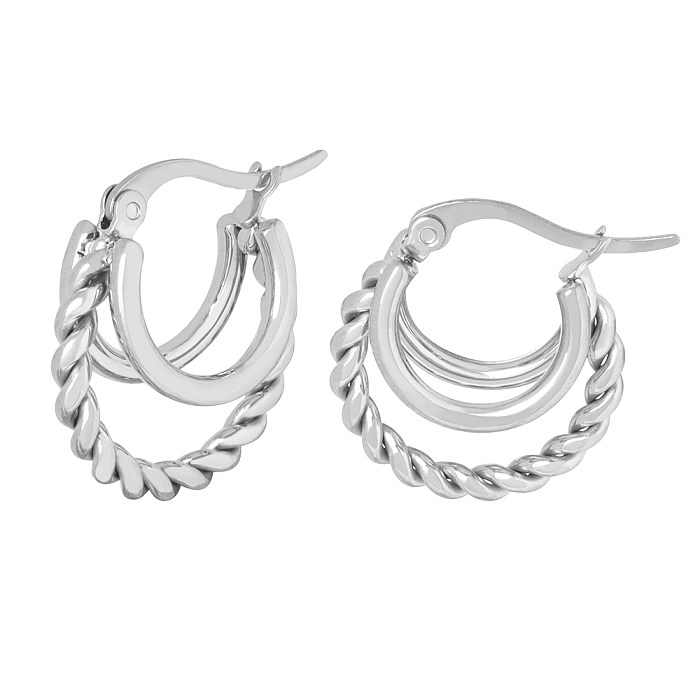 1 paire de boucles d'oreilles streetwear à placage géométrique en acier inoxydable plaqué or 18 carats