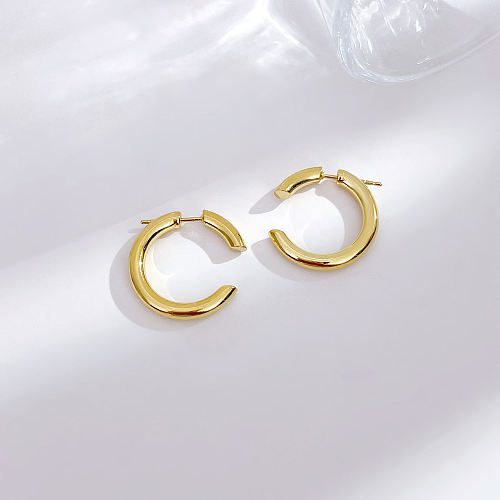 1 paire de boucles d'oreilles géométriques en acier inoxydable plaqué or, Style Simple