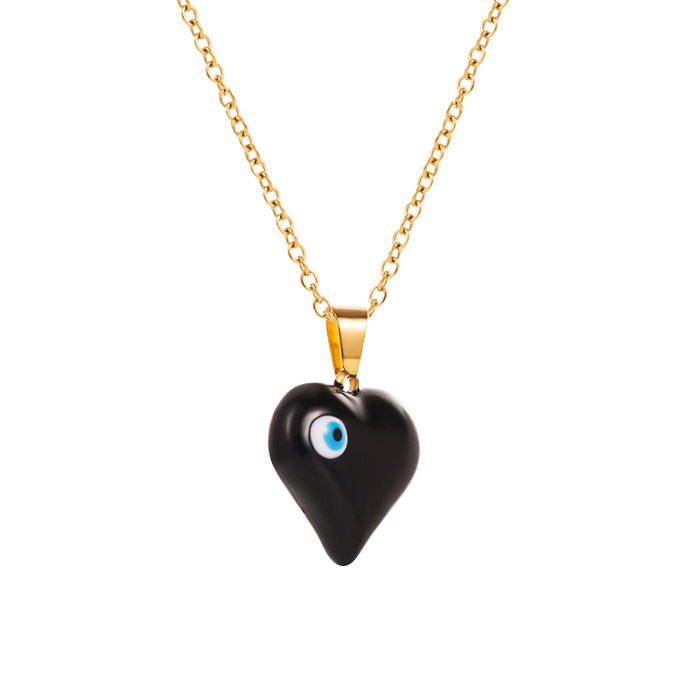 Classic Style Devil'S Eye Heart Shape Stainless Steel Enamel Gold Plated Zircon Pendant Necklace 1 Piece