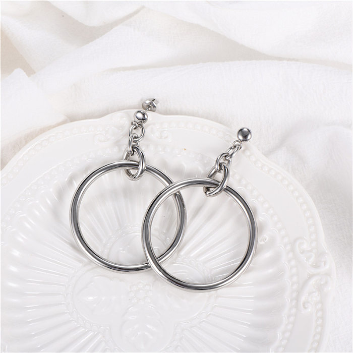 1 Pair Simple Style Solid Color Hollow Out Stainless Steel  Drop Earrings