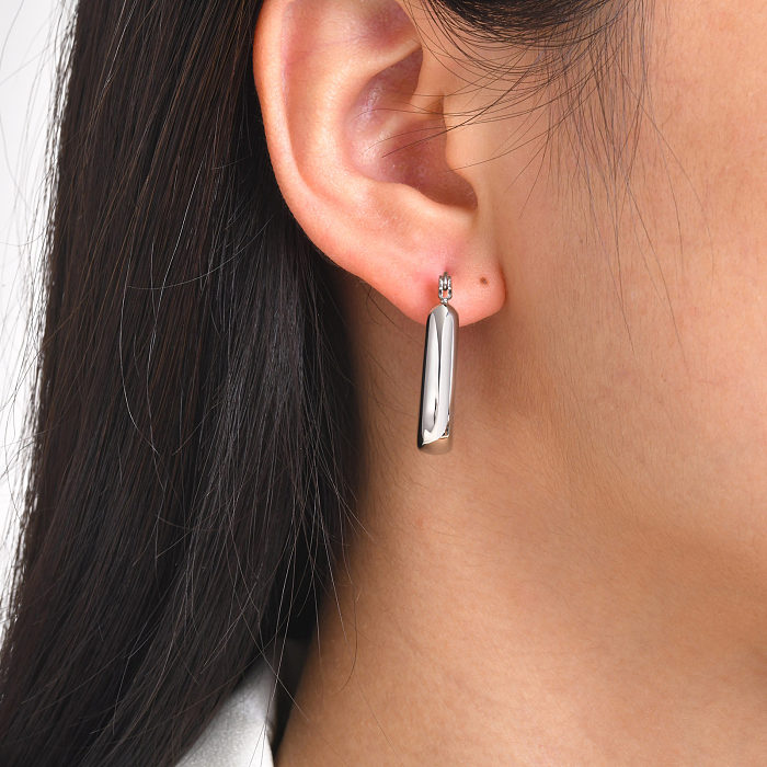 1 paire de boucles d'oreilles en acier inoxydable plaqué couleur unie, Style Simple