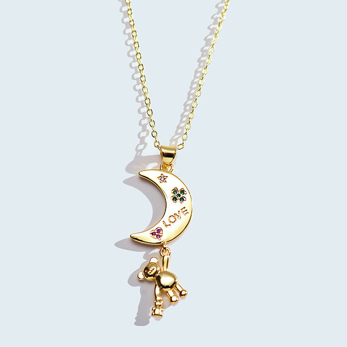 Cute Moon Stainless Steel  Copper Plating Metal Gold Plated Pendant Necklace