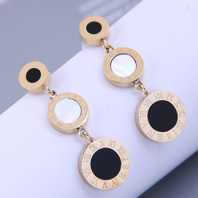 jewelry Wholesale Jewelry Fashion Black And White Long Round Stainless Steel Earrings