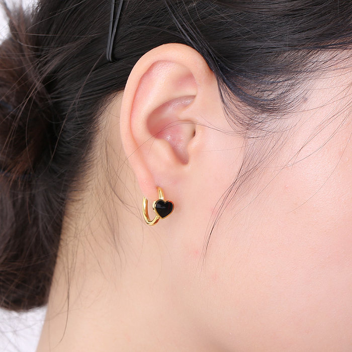 1 Pair Modern Style Simple Style Heart Shape Plating Stainless Steel  18K Gold Plated Hoop Earrings
