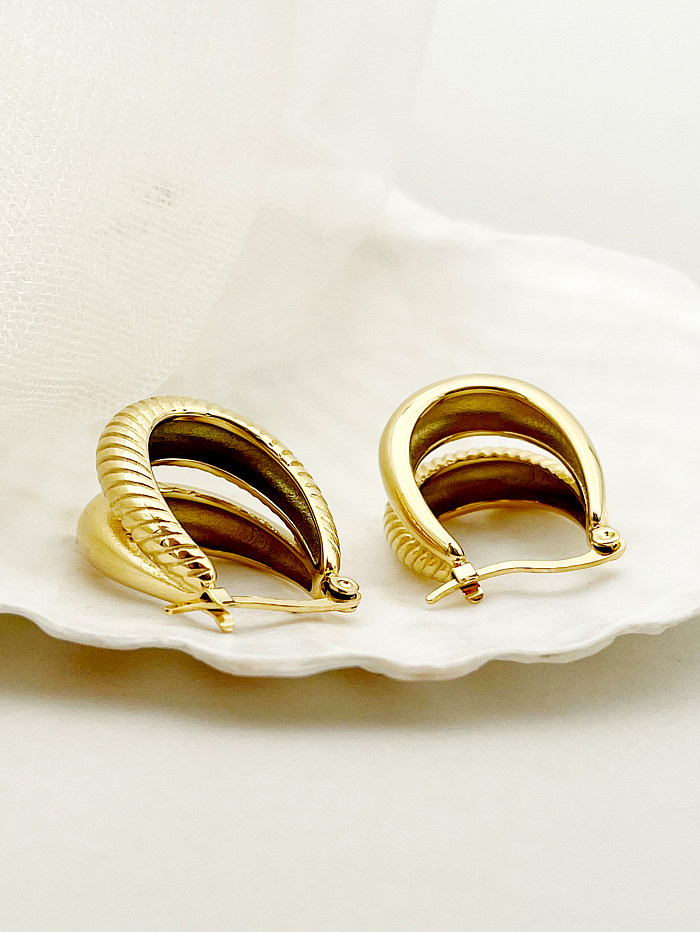 Boucles d'oreilles créoles en forme de U, 1 paire, Style romain, en acier inoxydable, polissage du métal, plaqué or